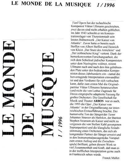 Der Kaiser von Atlantis - CD Le Monde de la musique