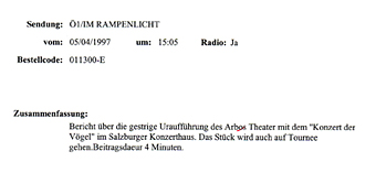 Das Konzert der Vögel - Salzburg ORF Ã–1