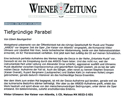 Der Kaiser von Atlantis CD - A - Wiener Zeitung