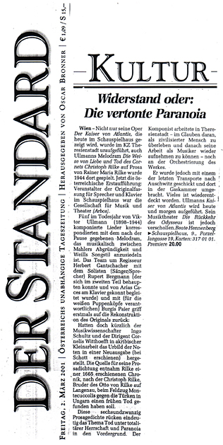 Die Weise von Liebe und Tod des Cornets Christoph Rilke - Wien - Der Standard