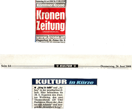 Krieg ist daDa - Villach - Kaiser von Atlantis - Krankheit Krieg - Kronenzeitung